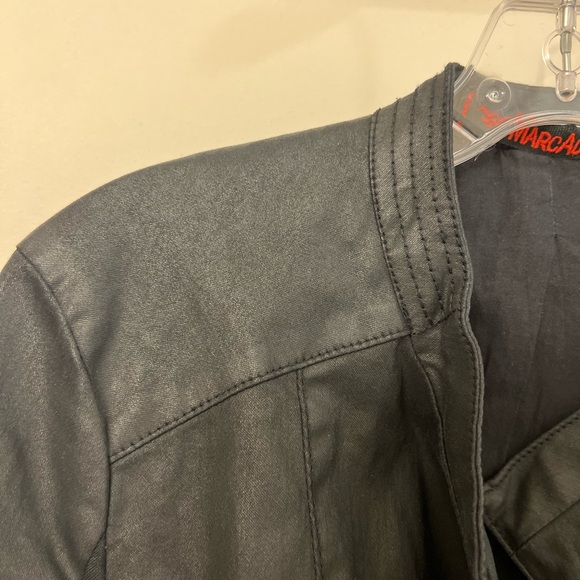 Marc Aurel asymmetrical biker zip jacket in black shiny cotton - Picture 7 of 7